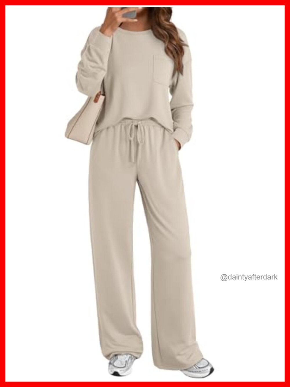 Womens 2 Piece Lounge Sweatsuit Set Long Sleeve Wide Leg Pants Pockets